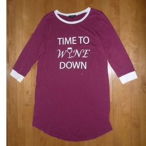 Juniors Time To WINE Down Maroon Nightgown Sleep Shirt  Size Small Med lover NWT